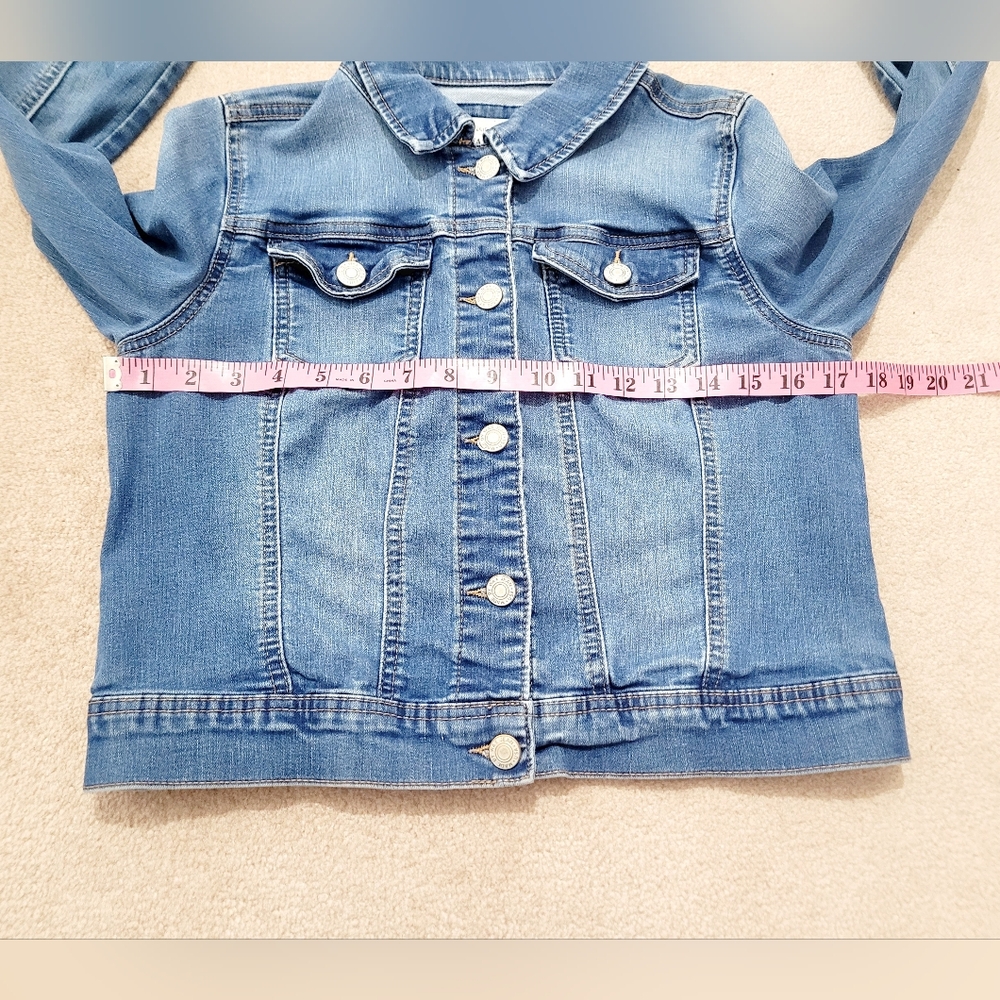 Wax Jean Trucker Denim Jacket Womens Size Medium Stretch Cropped Medium Wash - Picture 6 of 12